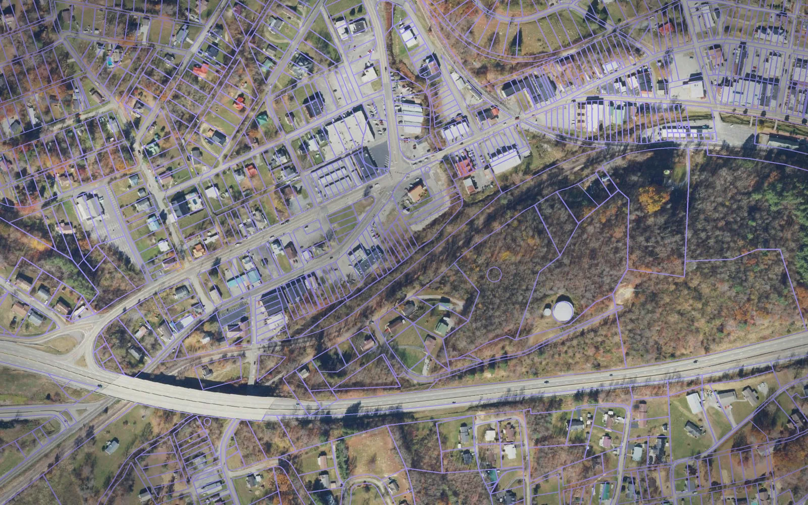 Parcel boundaries over aerial imagery of Wise County, Virginia