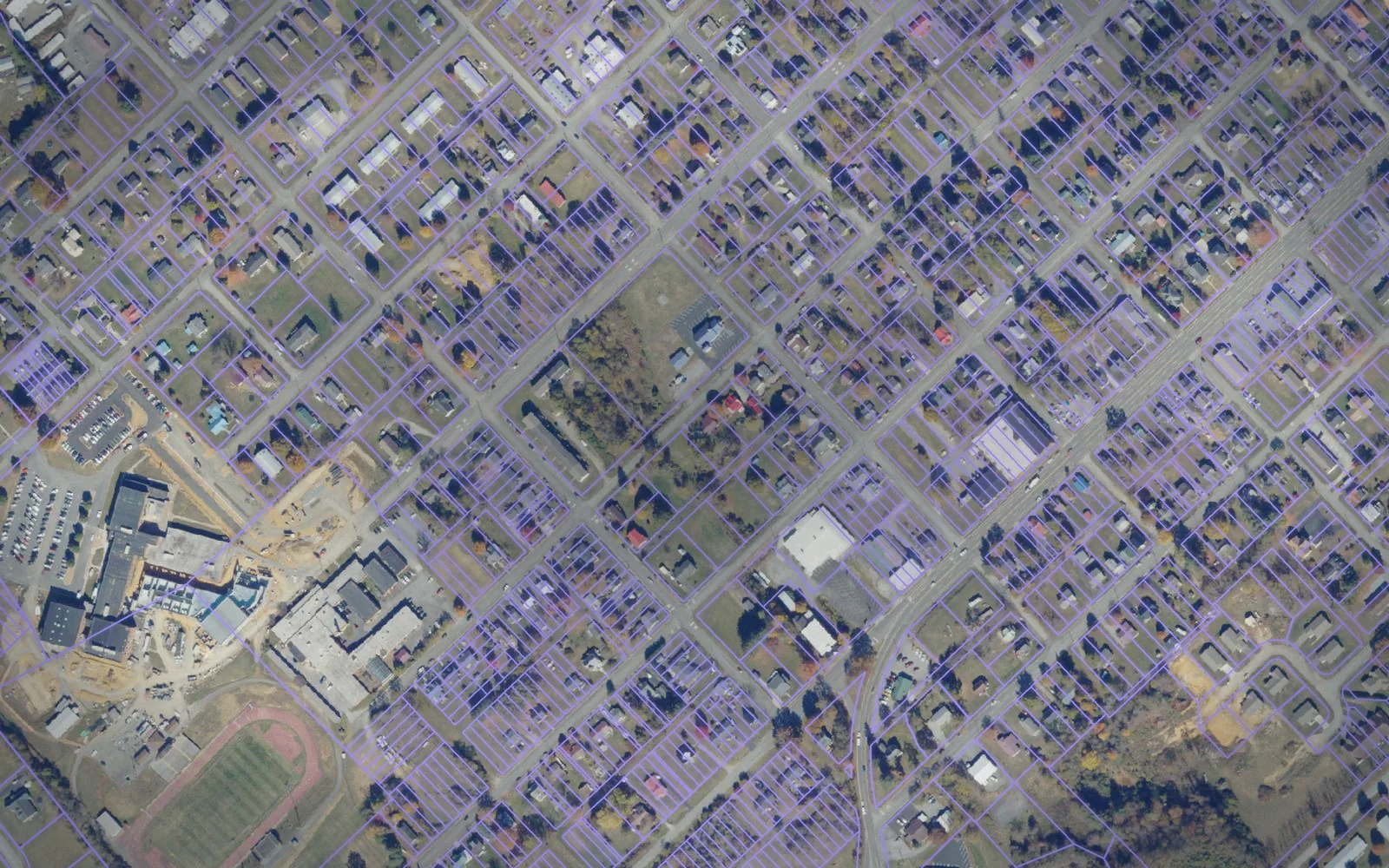 Parcel boundaries over aerial imagery of Wythe County, Virginia