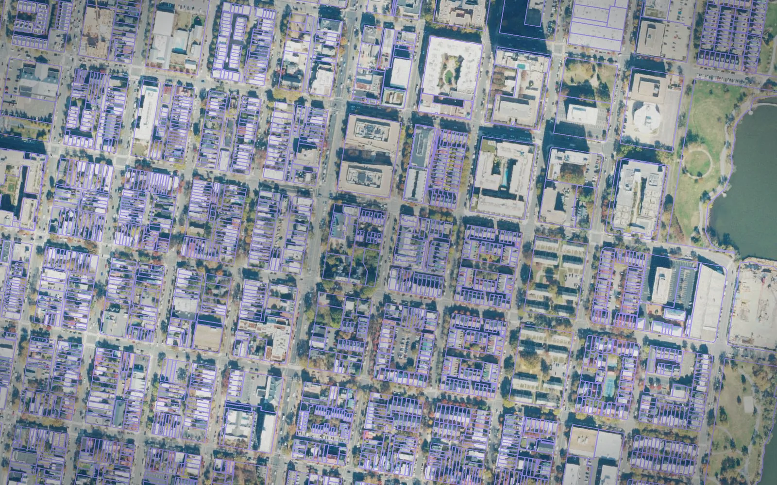 Parcel boundaries over aerial imagery of Alexandria city, Virginia