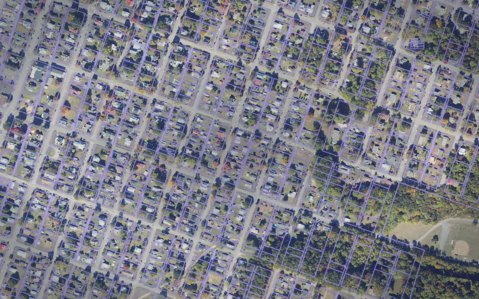 Parcel boundaries over aerial imagery of Buena Vista city, Virginia