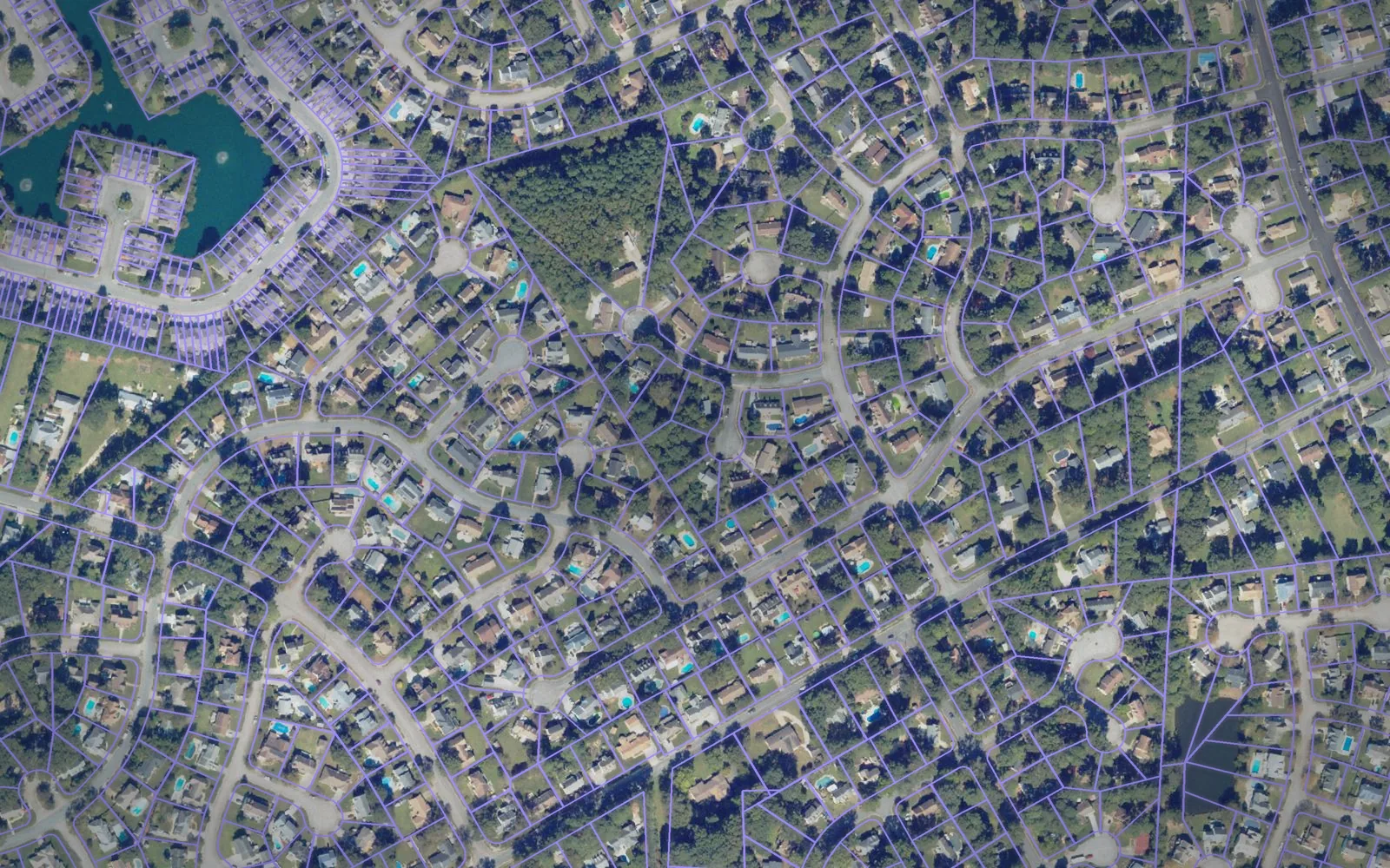 Parcel boundaries over aerial imagery of Chesapeake city, Virginia