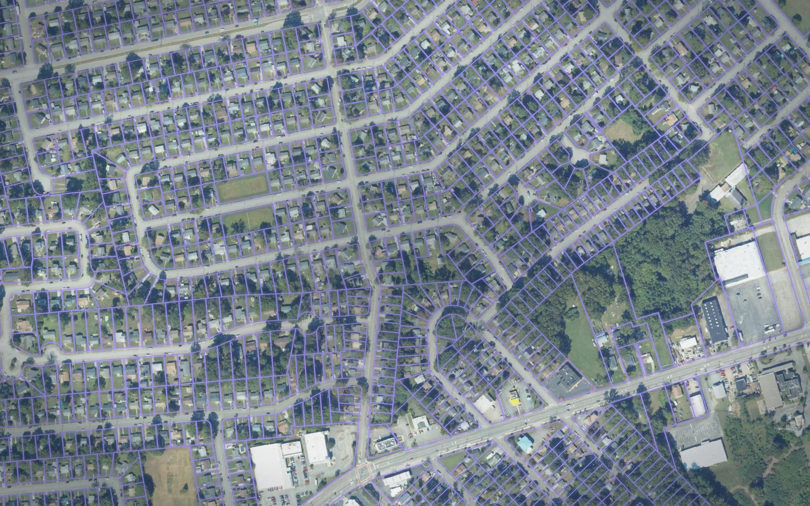 Parcel boundaries over aerial imagery of Hampton city, Virginia