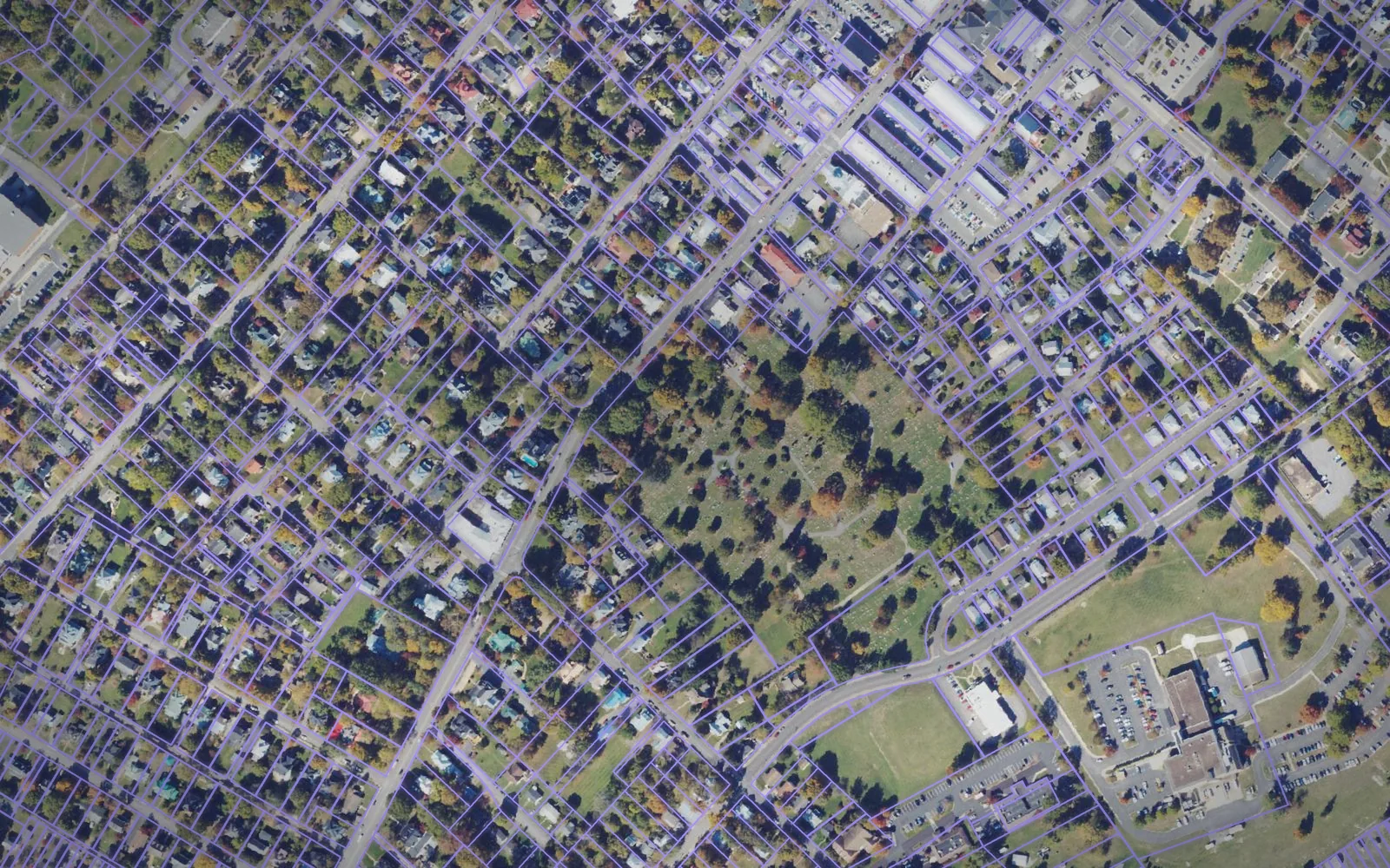 Parcel boundaries over aerial imagery of Lexington city, Virginia