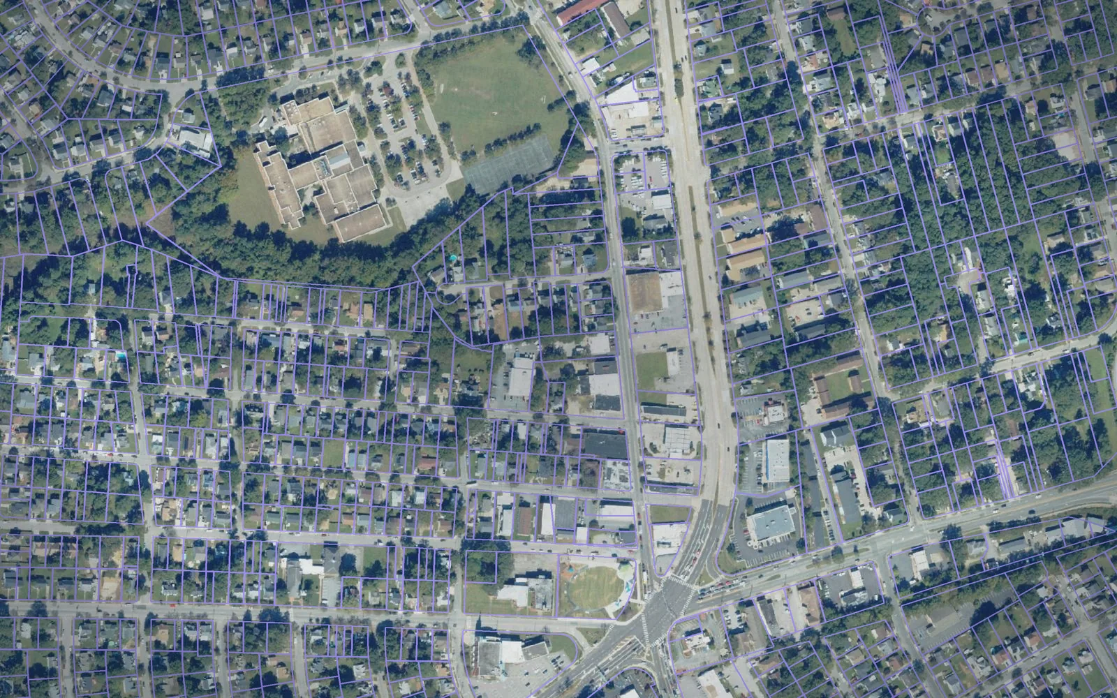 Parcel boundaries over aerial imagery of Norfolk city, Virginia