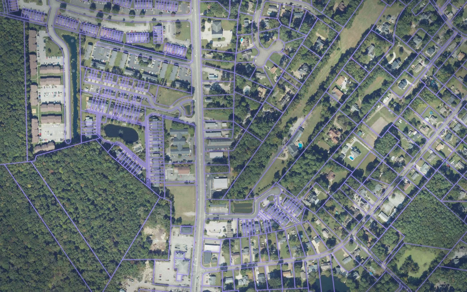 Parcel boundaries over aerial imagery of Poquoson city, Virginia