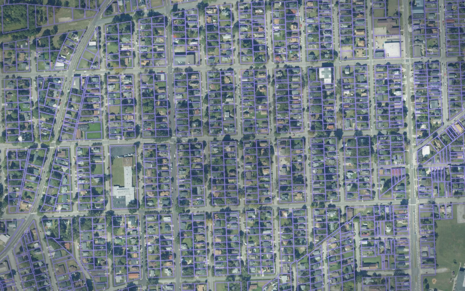 Parcel boundaries over aerial imagery of Portsmouth city, Virginia