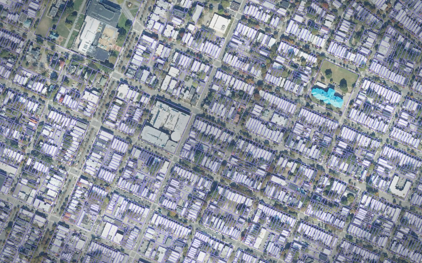 Parcel boundaries over aerial imagery of Richmond city, Virginia