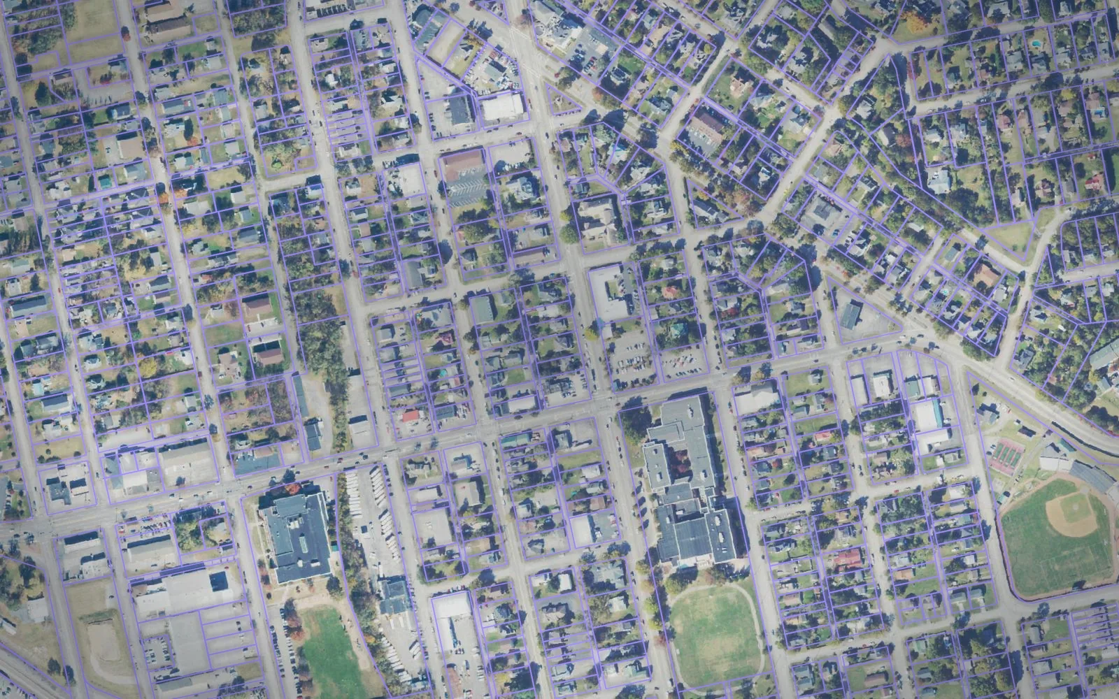 Parcel boundaries over aerial imagery of Salem city, Virginia