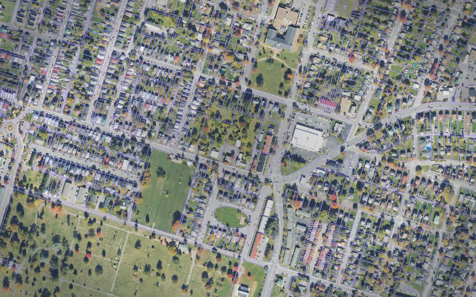 Parcel boundaries over aerial imagery of Winchester city, Virginia