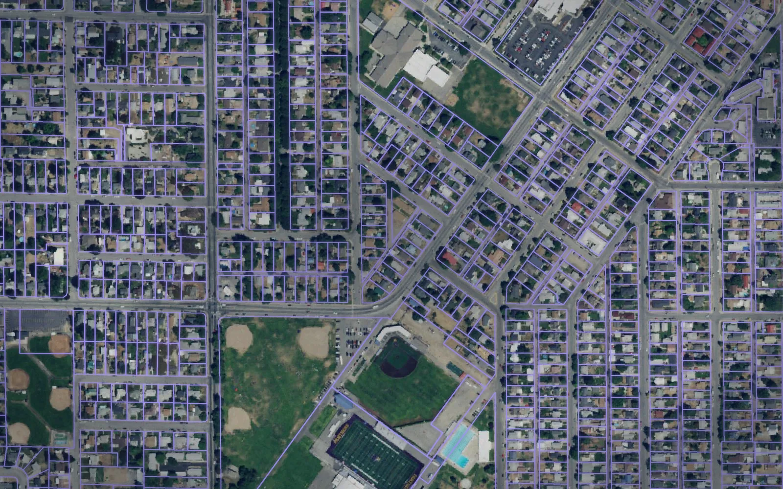 Parcel boundaries over aerial imagery of Chelan County, Washington