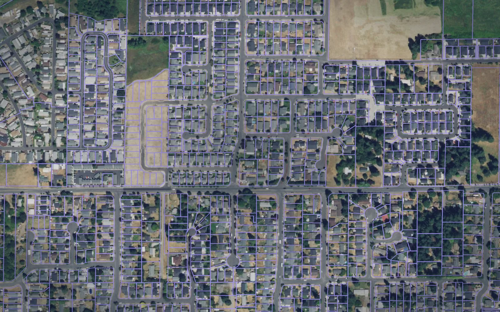 Parcel boundaries over aerial imagery of Clark County, Washington