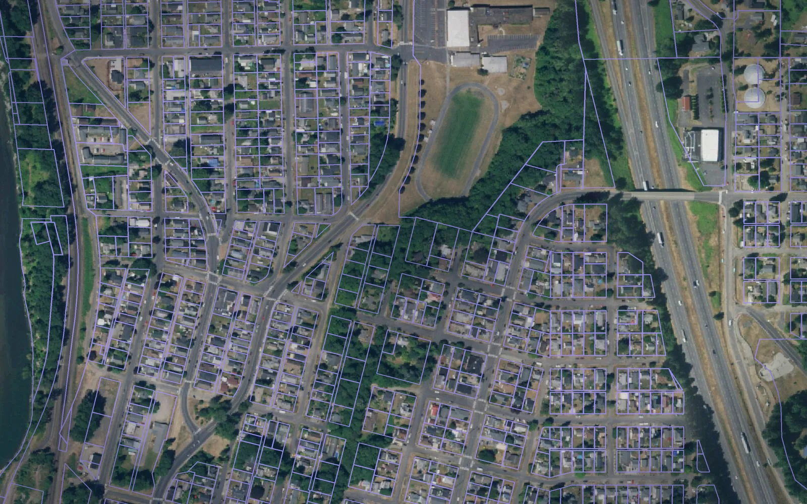 Parcel boundaries over aerial imagery of Cowlitz County, Washington