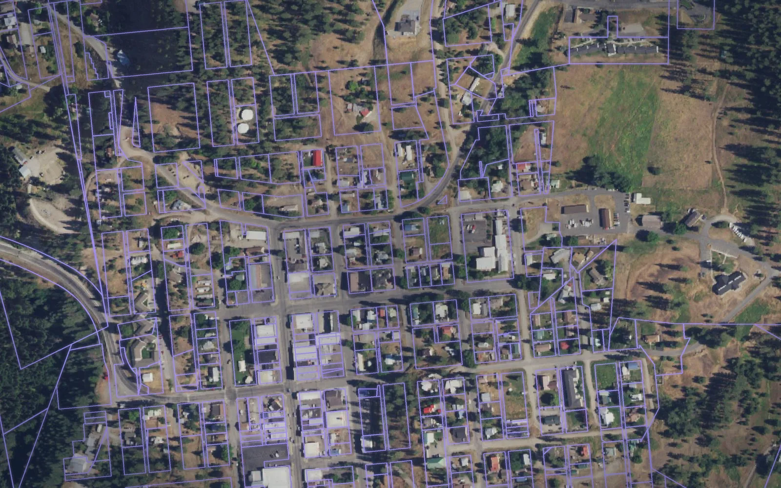 Parcel boundaries over aerial imagery of Ferry County, Washington