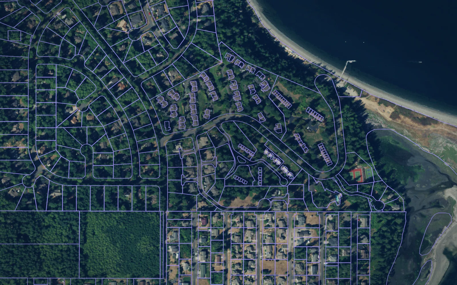 Parcel boundaries over aerial imagery of Jefferson County, Washington