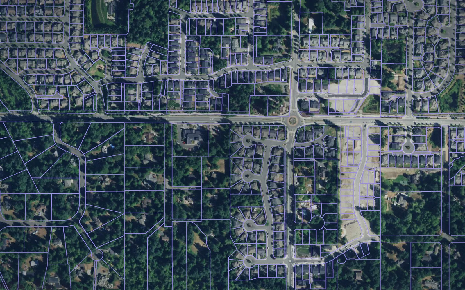 Parcel boundaries over aerial imagery of King County, Washington