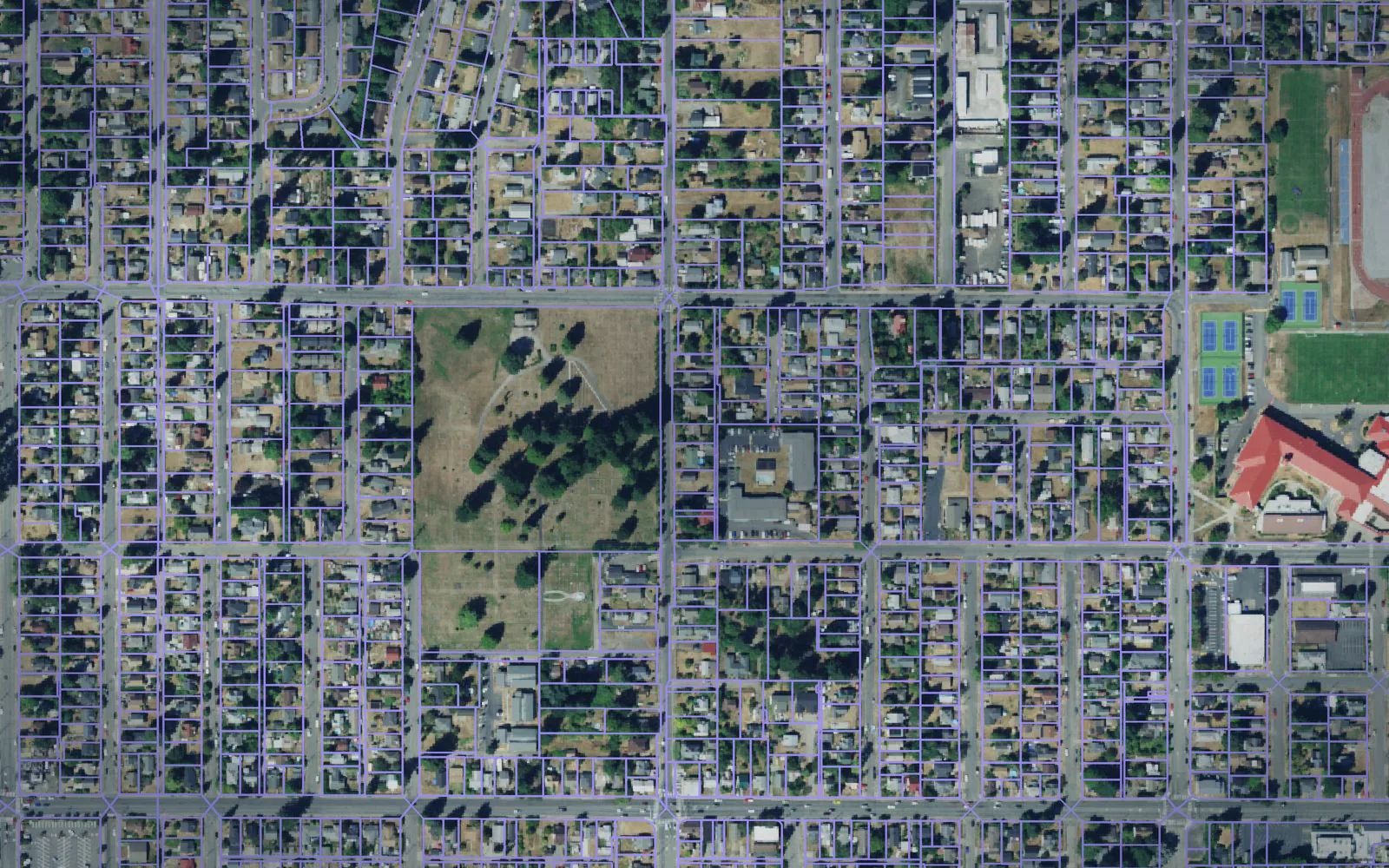 Parcel boundaries over aerial imagery of Kitsap County, Washington