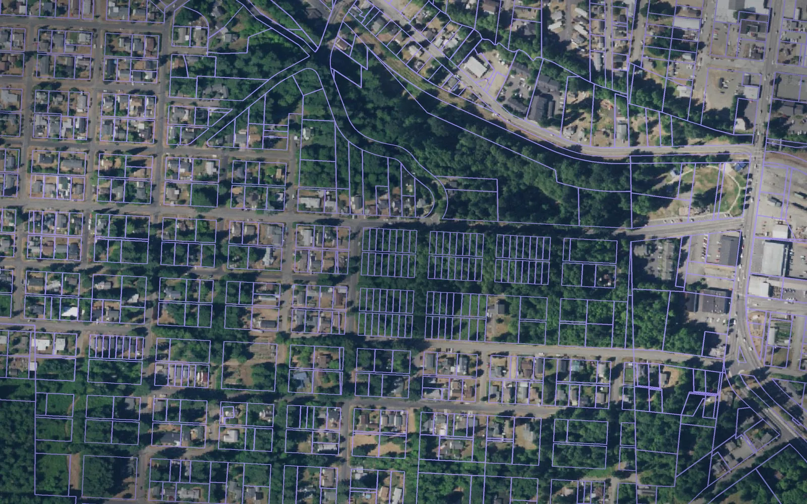 Parcel boundaries over aerial imagery of Mason County, Washington