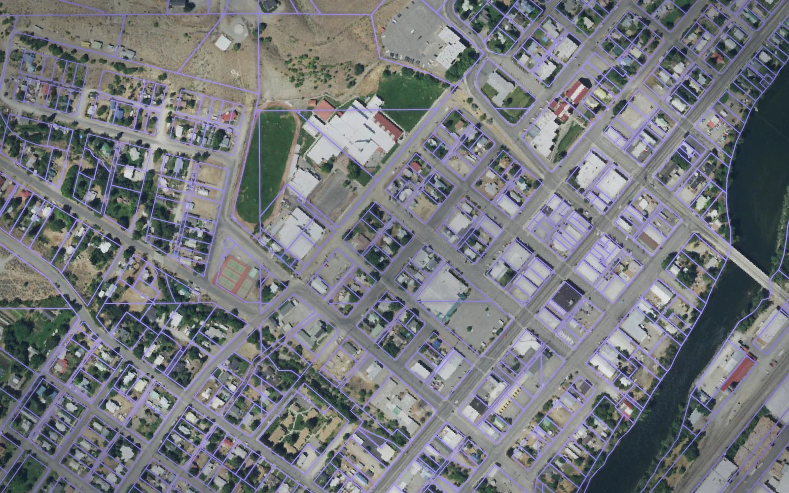 Parcel boundaries over aerial imagery of Okanogan County, Washington