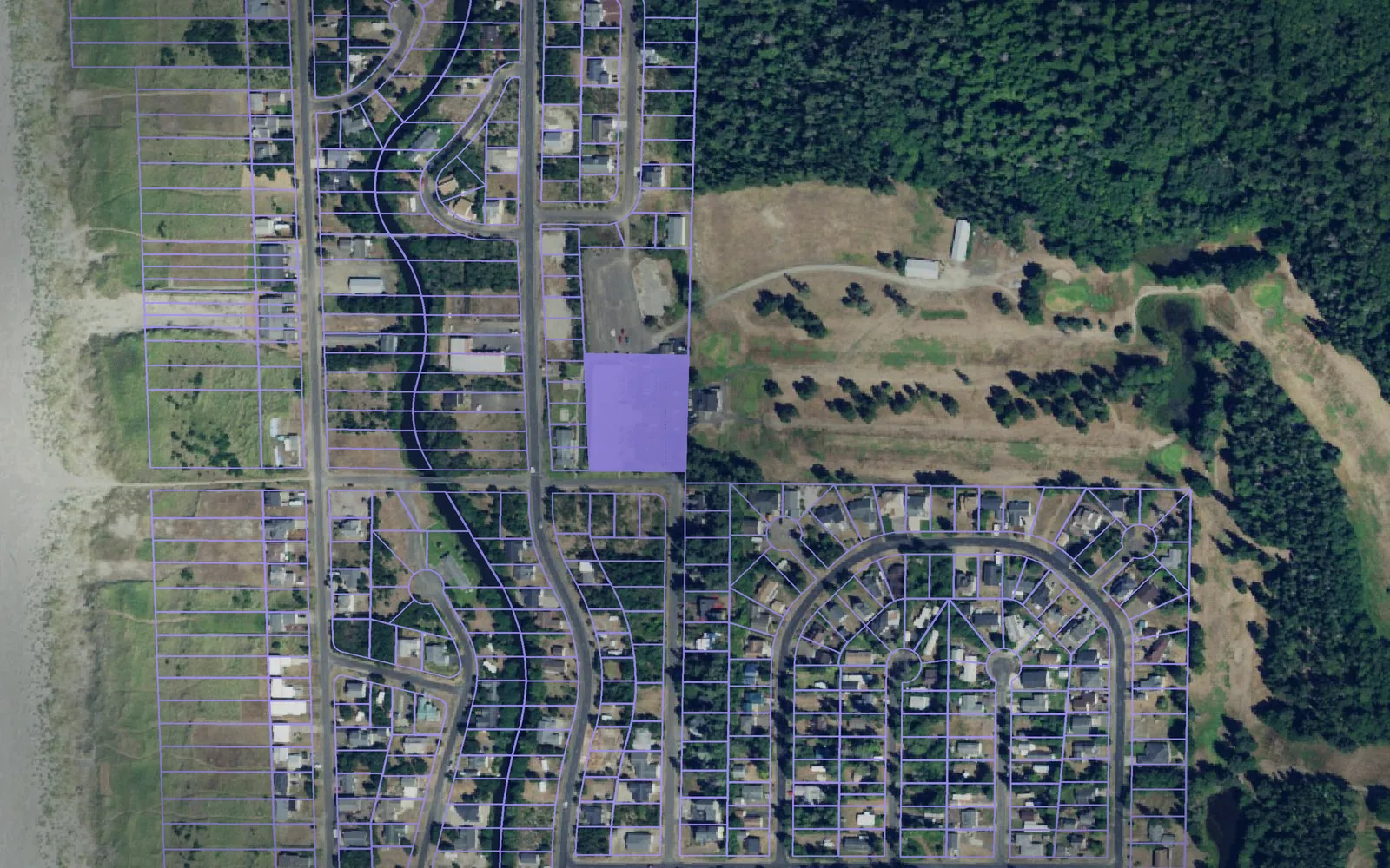Parcel boundaries over aerial imagery of Pacific County, Washington
