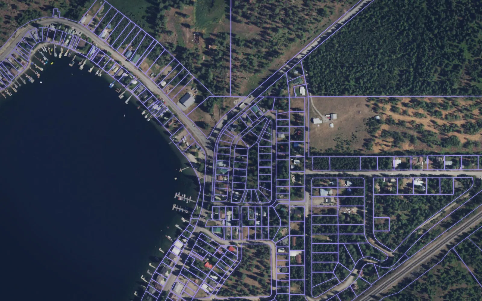 Parcel boundaries over aerial imagery of Pend Oreille County, Washington
