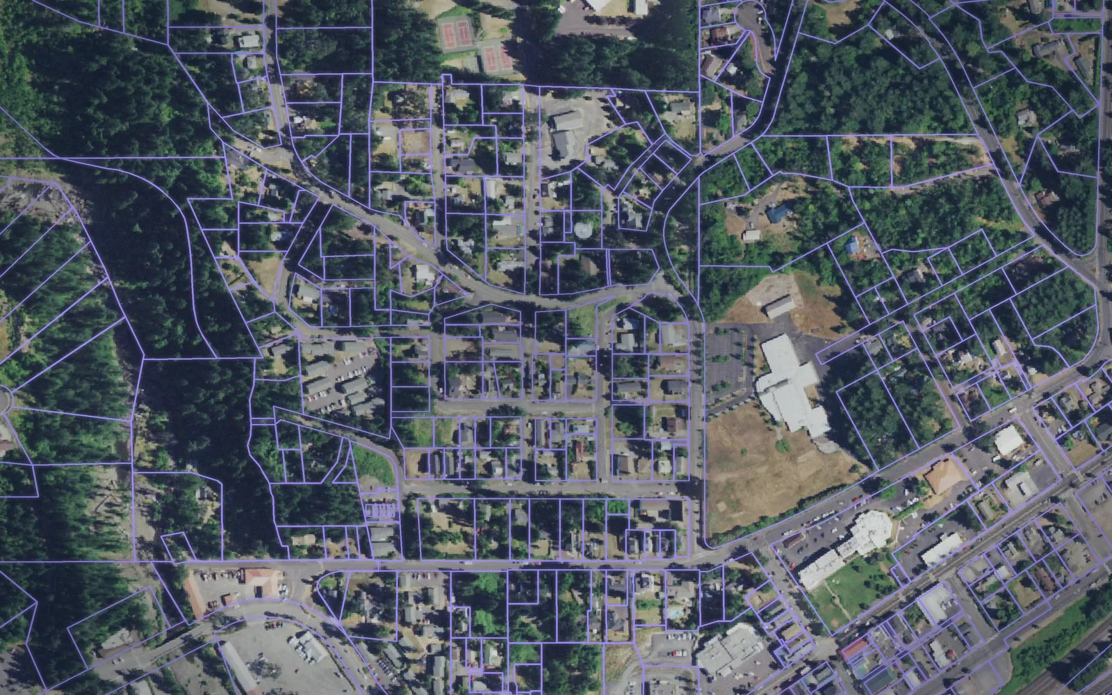 Parcel boundaries over aerial imagery of Skamania County, Washington