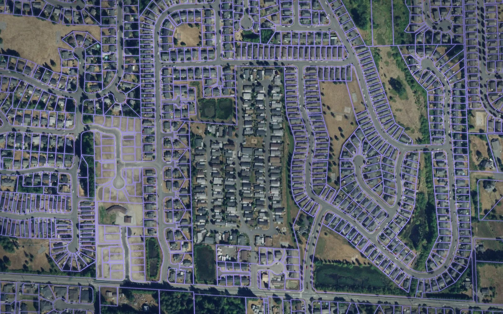Parcel boundaries over aerial imagery of Snohomish County, Washington