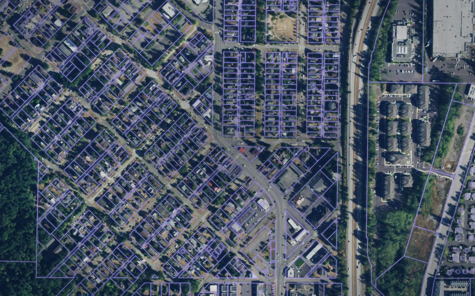 Parcel boundaries over aerial imagery of Whatcom County, Washington