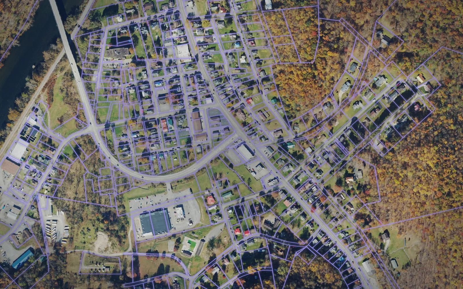 Parcel boundaries over aerial imagery of Barbour County, West Virginia