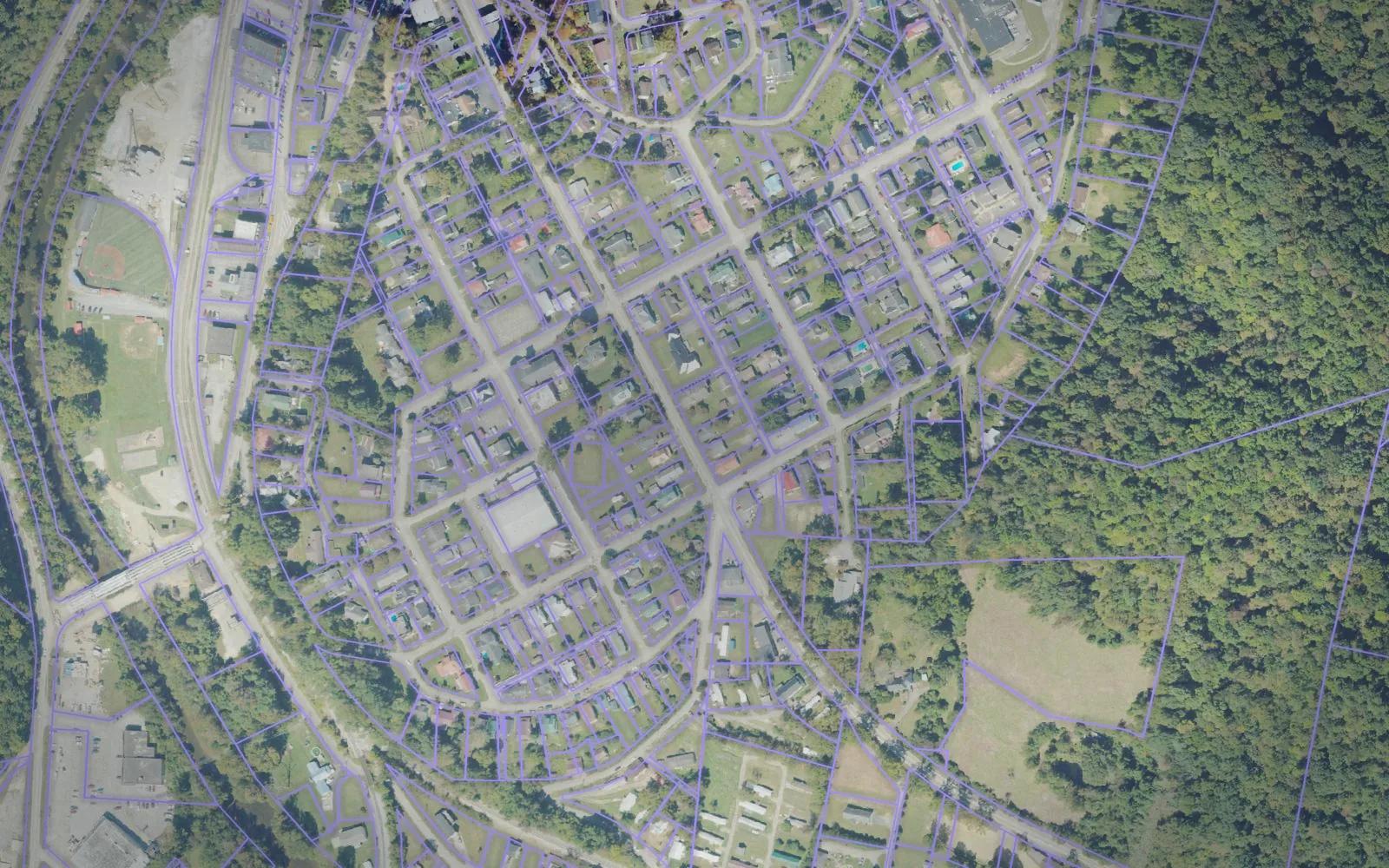 Parcel boundaries over aerial imagery of Boone County, West Virginia