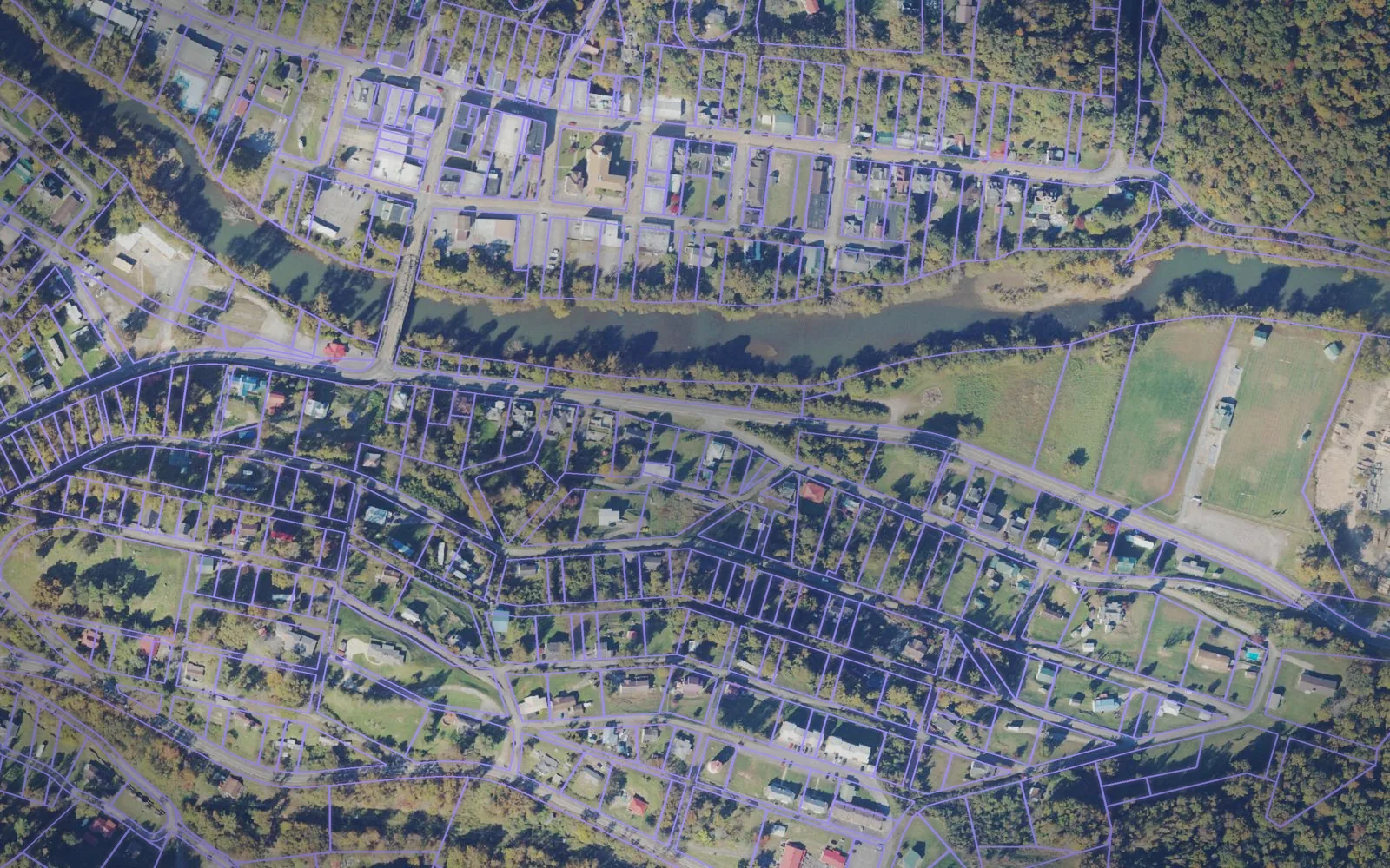 Parcel boundaries over aerial imagery of Braxton County, West Virginia