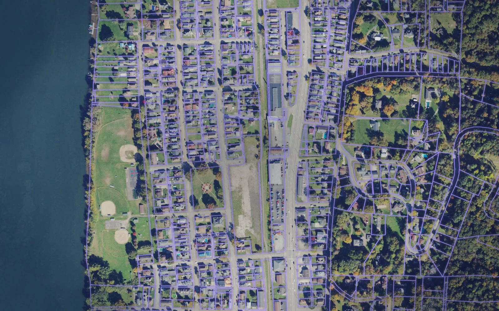 Parcel boundaries over aerial imagery of Brooke County, West Virginia