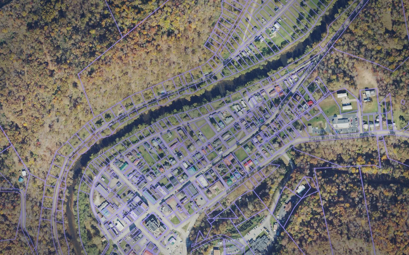Parcel boundaries over aerial imagery of Calhoun County, West Virginia