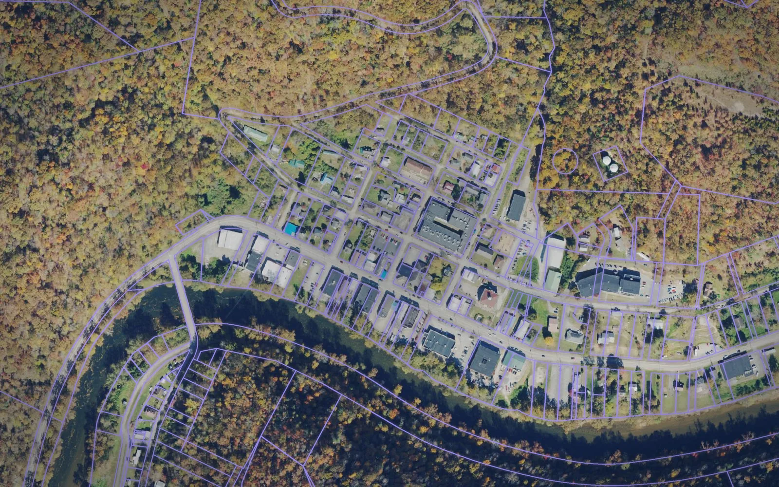 Parcel boundaries over aerial imagery of Clay County, West Virginia