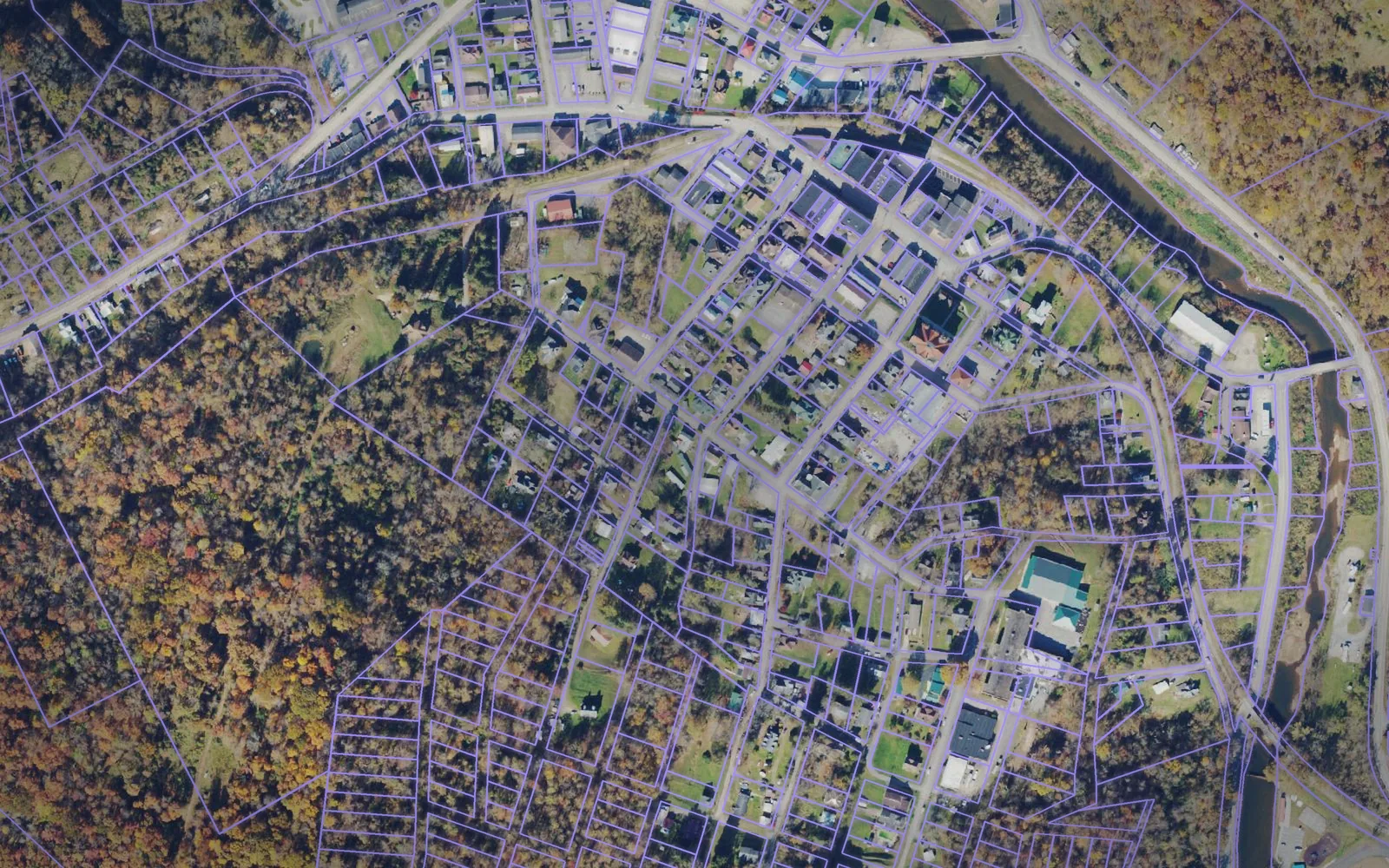 Parcel boundaries over aerial imagery of Doddridge County, West Virginia