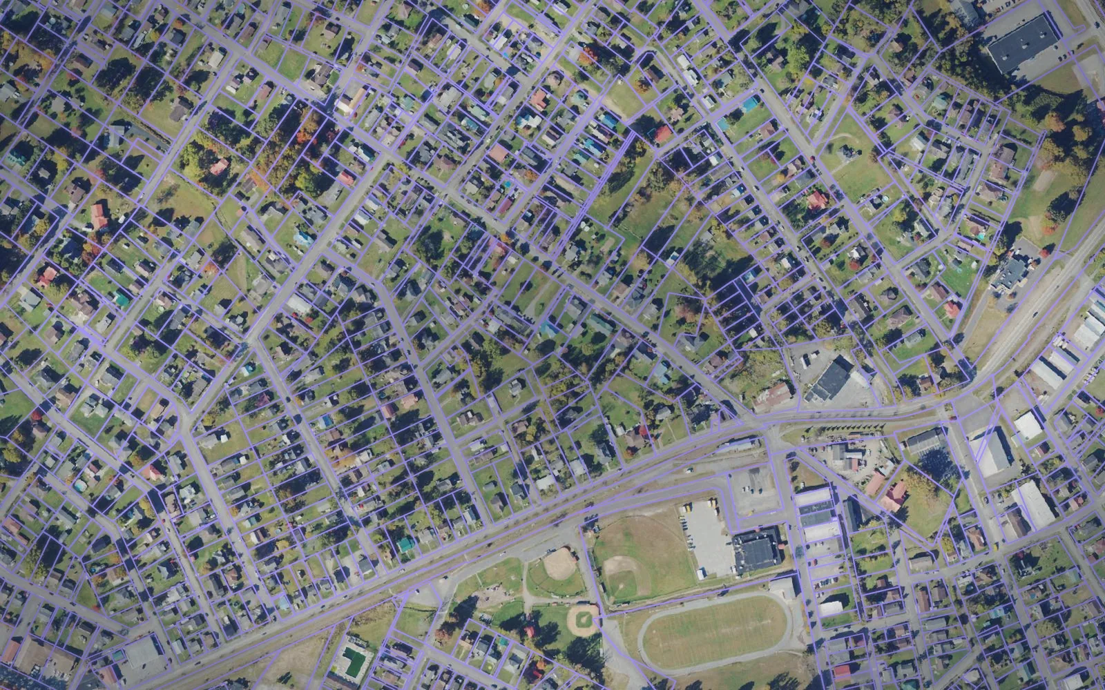Parcel boundaries over aerial imagery of Fayette County, West Virginia