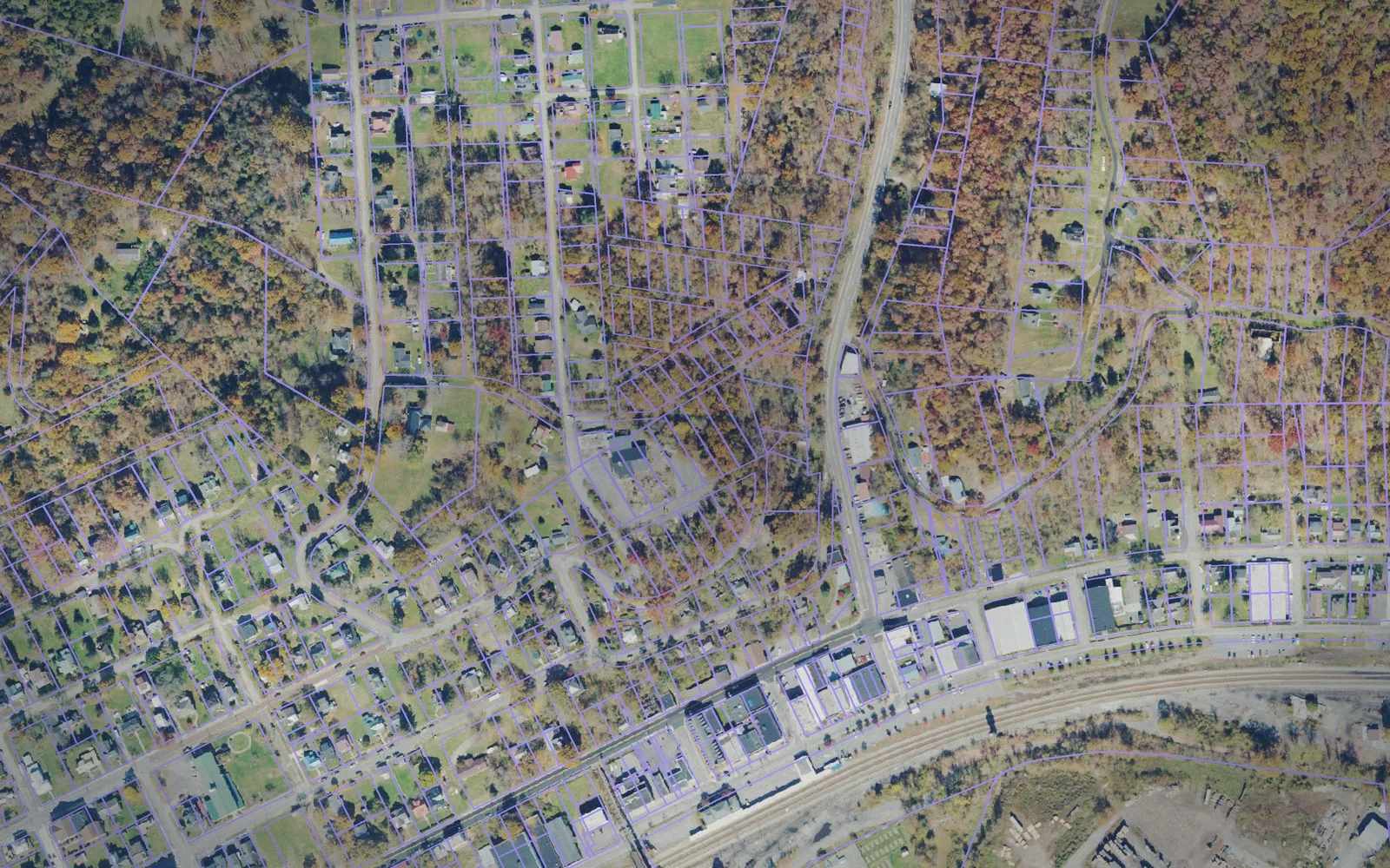 Parcel boundaries over aerial imagery of Greenbrier County, West Virginia