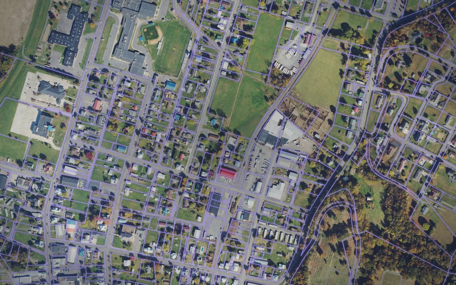 Parcel boundaries over aerial imagery of Hardy County, West Virginia