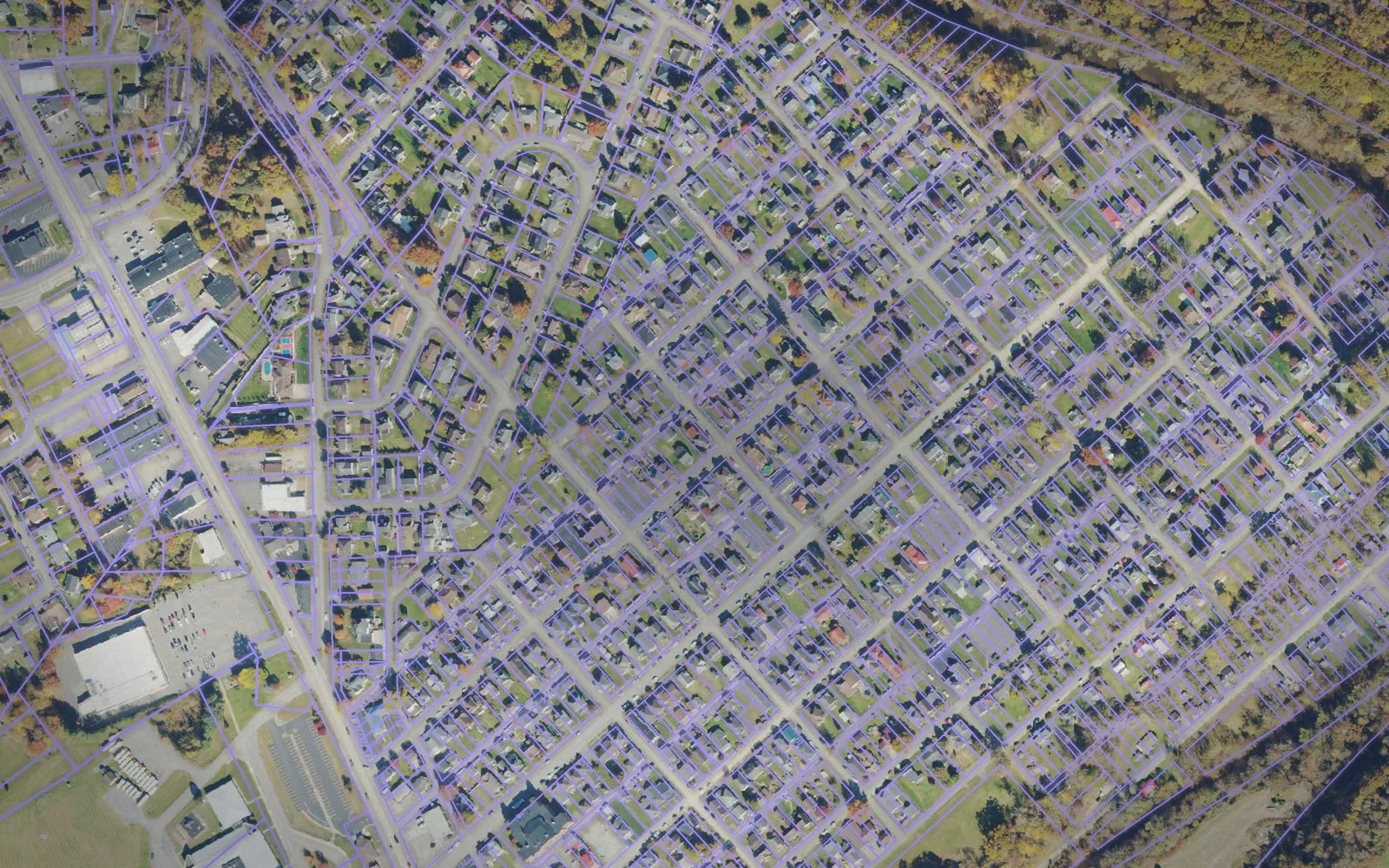 Parcel boundaries over aerial imagery of Harrison County, West Virginia