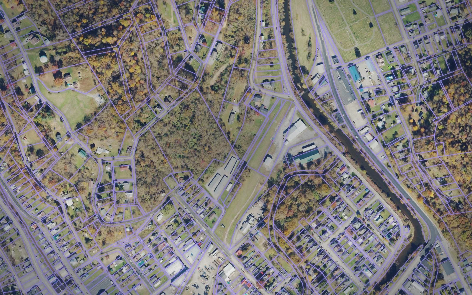 Parcel boundaries over aerial imagery of Lewis County, West Virginia