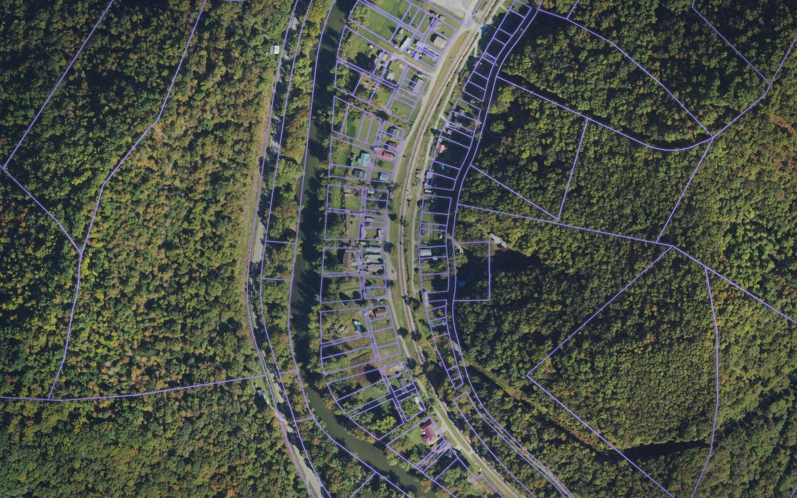Parcel boundaries over aerial imagery of Lincoln County, West Virginia