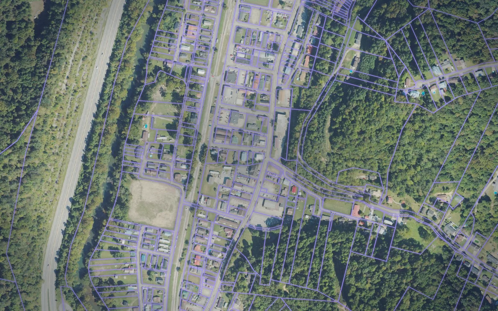 Parcel boundaries over aerial imagery of Logan County, West Virginia