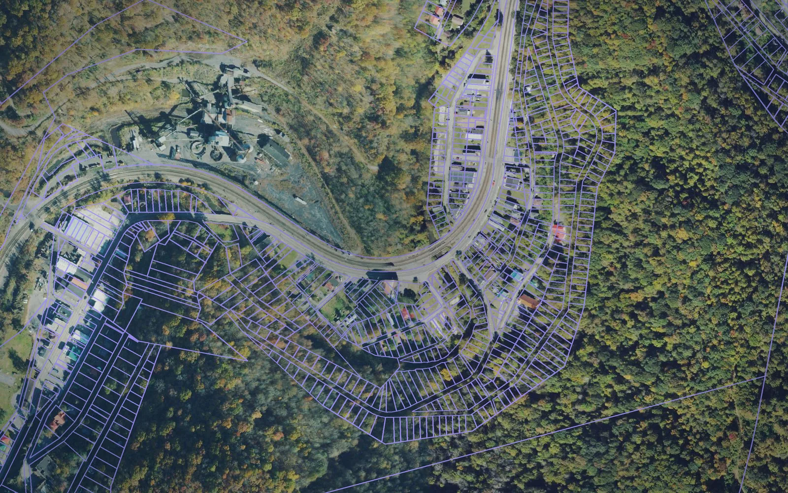 Parcel boundaries over aerial imagery of McDowell County, West Virginia