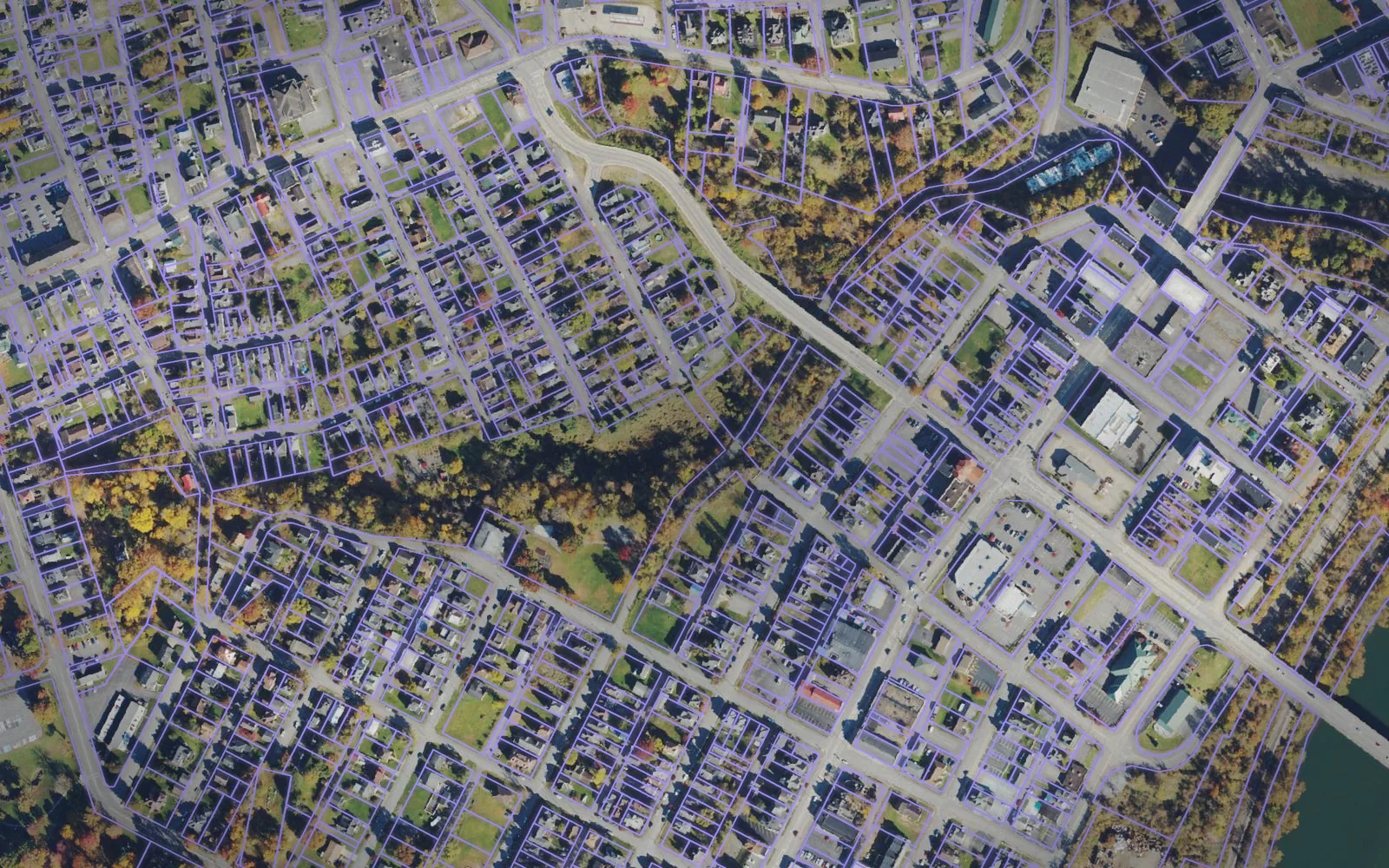 Parcel boundaries over aerial imagery of Marion County, West Virginia