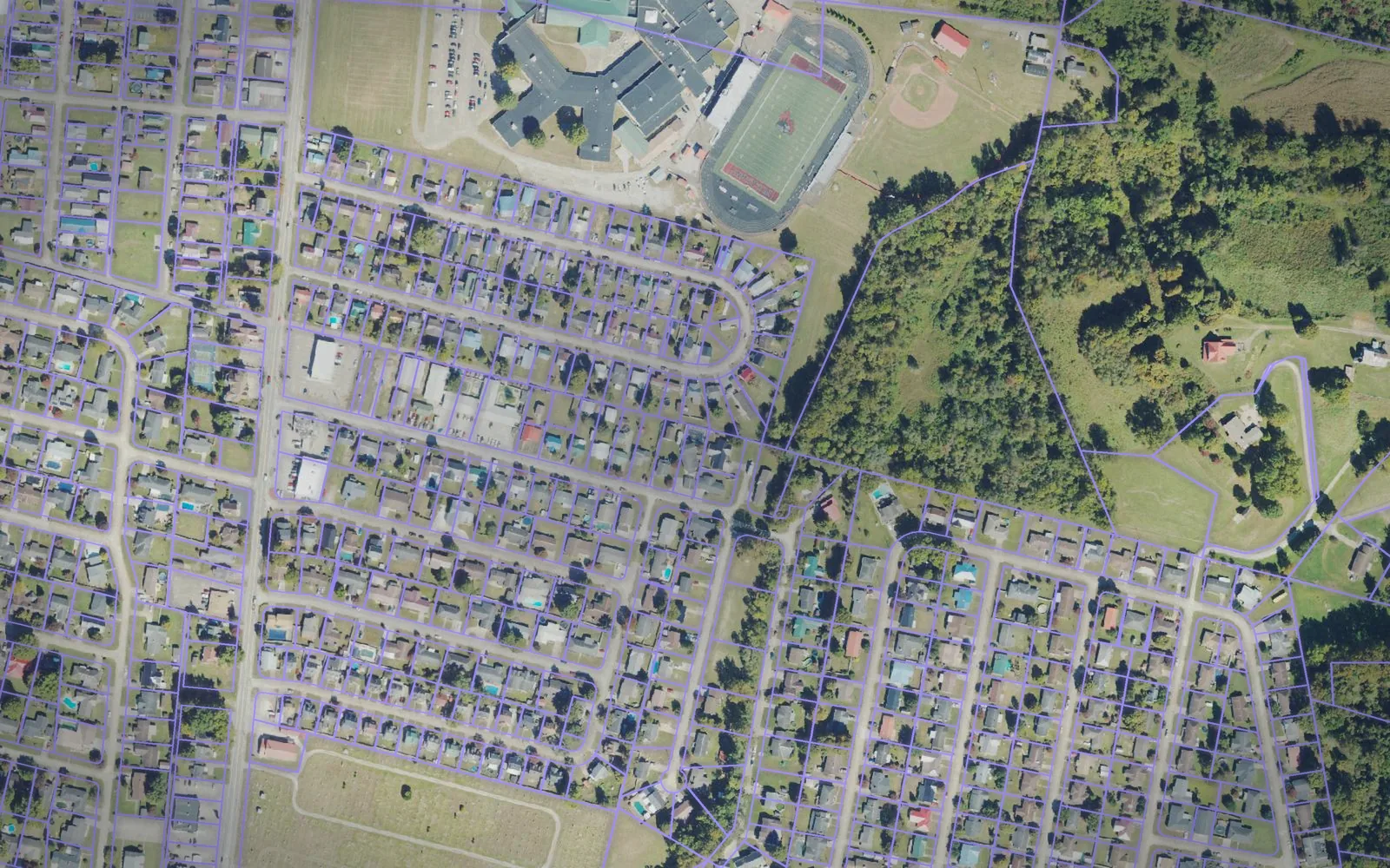 Parcel boundaries over aerial imagery of Mason County, West Virginia