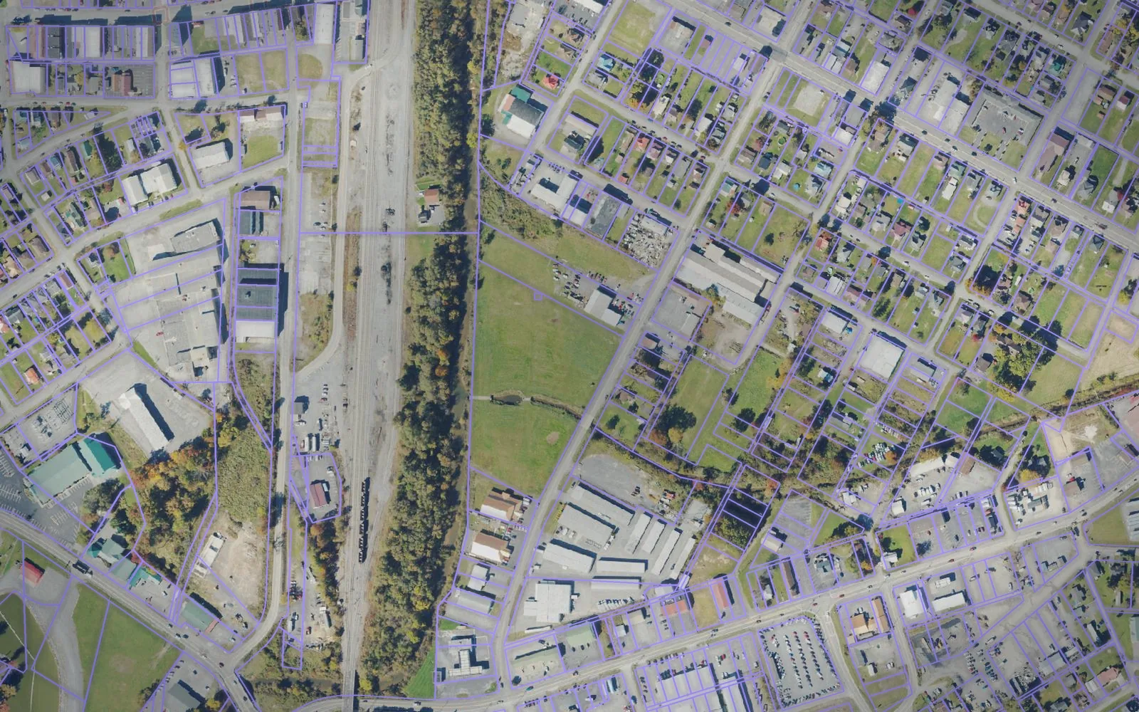 Parcel boundaries over aerial imagery of Mercer County, West Virginia