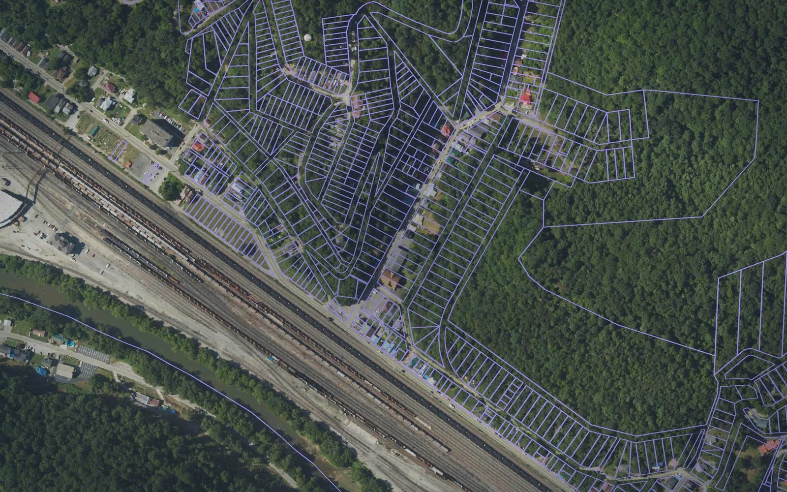 Parcel boundaries over aerial imagery of Mingo County, West Virginia