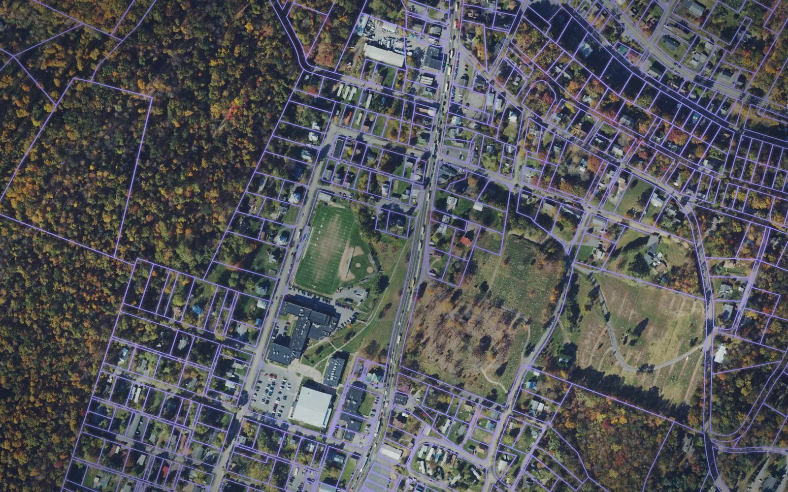 Parcel boundaries over aerial imagery of Morgan County, West Virginia