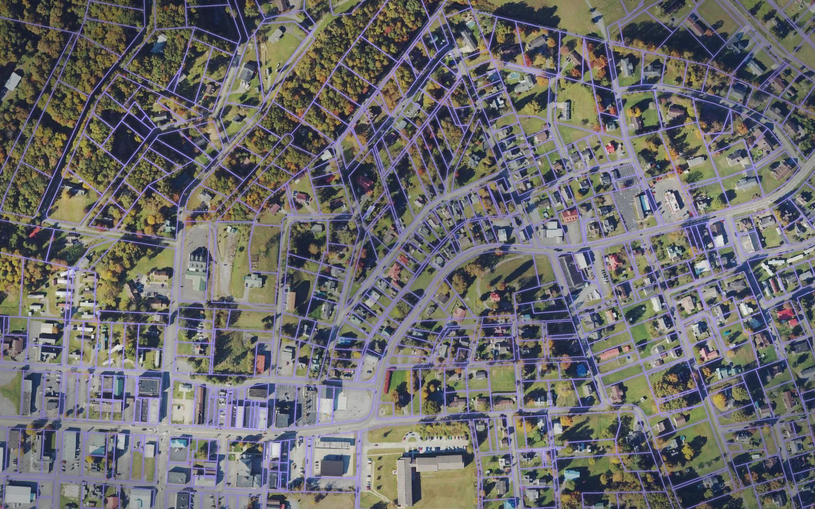 Parcel boundaries over aerial imagery of Nicholas County, West Virginia