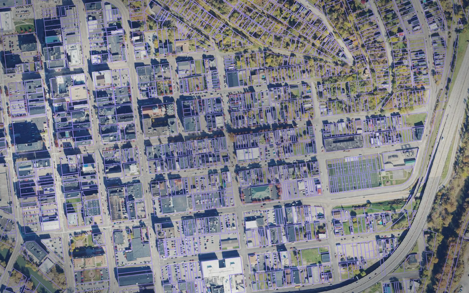 Parcel boundaries over aerial imagery of Ohio County, West Virginia