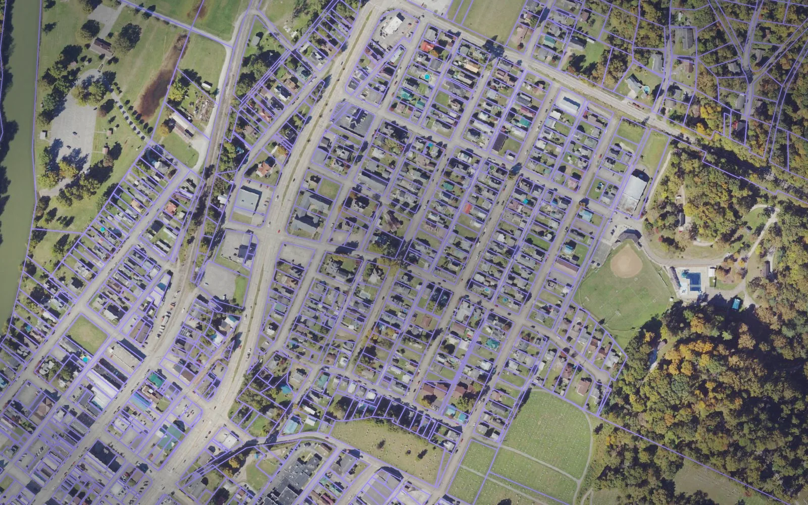 Parcel boundaries over aerial imagery of Pleasants County, West Virginia